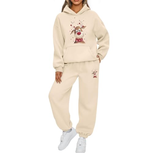 Mfhmom Weihnachts Jogginganzug Damen Lustige Ugly Reindeer Tracksuit Hoodie und Hose Trainingsanzug Outdoor Sport Hosenanzug Casual Jogger 2-Teilige Freizeitanzug Fitness Set Sportanzug Hausanzug von Mfhmom