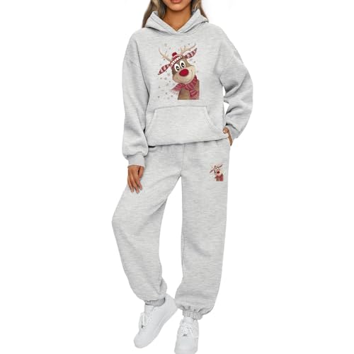 Mfhmom Weihnachts Jogginganzug Damen Lustige Ugly Reindeer Tracksuit Hoodie und Hose Trainingsanzug Outdoor Sport Hosenanzug Casual Jogger 2-Teilige Freizeitanzug Fitness Set Sportanzug Hausanzug von Mfhmom