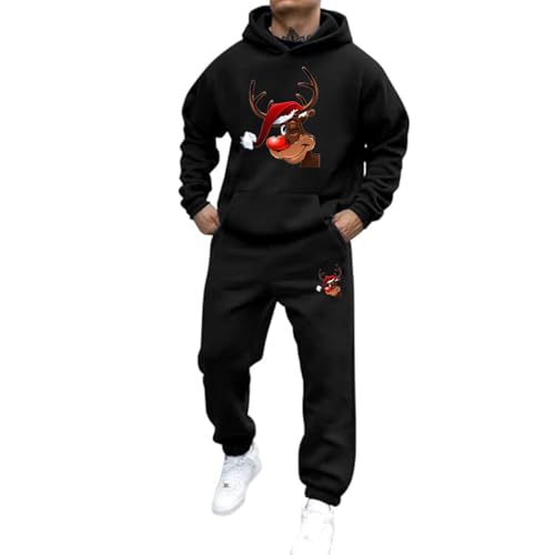 Mfhmom Weihnachts Jogginganzug Herren Damen Lustige Weihnachts 2-Teilig Ugly Reindeer Tracksuit Set Hoodie und Jogginghose Xmas Style Trainingsanzug Unisex Kapuzenpullover Sportanzug von Mfhmom