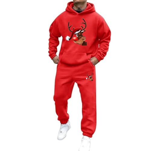 Mfhmom Weihnachts Jogginganzug Herren Damen Lustige Weihnachts 2-Teilig Ugly Reindeer Tracksuit Set Hoodie und Jogginghose Xmas Style Trainingsanzug Unisex Kapuzenpullover Sportanzug von Mfhmom