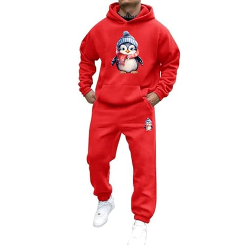 Mfhmom Weihnachts Trainingsanzug Set Herren 2-Teilig Weihnachts Jogginganzug mit Süßer Pinguin Aufdruck Tracksuit Oversized Weihnachtspullover Hoodie und Baggy Baumwolle Jogginghose Sportanzug von Mfhmom