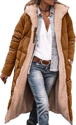 Mfhmom Wintermäntel Damen Lang Auf Beiden Pufferjacken Warmer Kapuzenmantel Herbstmäntel Winterjacke Casual Steppmantel mit Kapuze Frauen Oberbekleidung Outdoorjacke Steppjacke von Mfhmom
