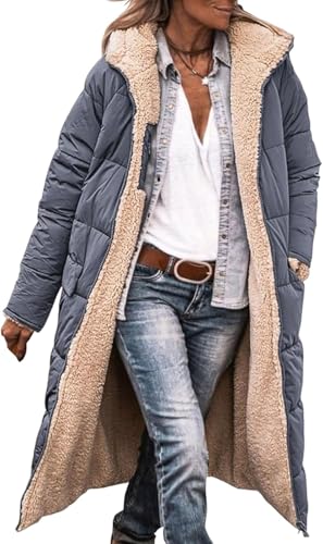Mfhmom Wintermäntel Damen Lang Auf Beiden Pufferjacken Warmer Kapuzenmantel Herbstmäntel Winterjacke Casual Steppmantel mit Kapuze Frauen Oberbekleidung Outdoorjacke Steppjacke von Mfhmom