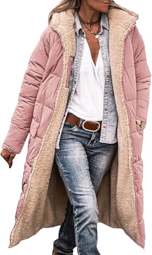 Mfhmom Wintermäntel Damen Lang Auf Beiden Pufferjacken Warmer Kapuzenmantel Herbstmäntel Winterjacke Casual Steppmantel mit Kapuze Frauen Oberbekleidung Outdoorjacke Steppjacke von Mfhmom
