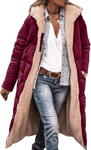 Mfhmom Wintermäntel Damen Lang Auf Beiden Pufferjacken Warmer Kapuzenmantel Herbstmäntel Winterjacke Casual Steppmantel mit Kapuze Frauen Oberbekleidung Outdoorjacke Steppjacke von Mfhmom