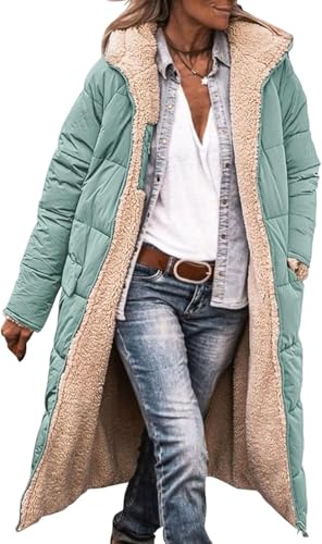 Mfhmom Wintermäntel Damen Lang Auf Beiden Pufferjacken Warmer Kapuzenmantel Herbstmäntel Winterjacke Casual Steppmantel mit Kapuze Frauen Oberbekleidung Outdoorjacke Steppjacke von Mfhmom