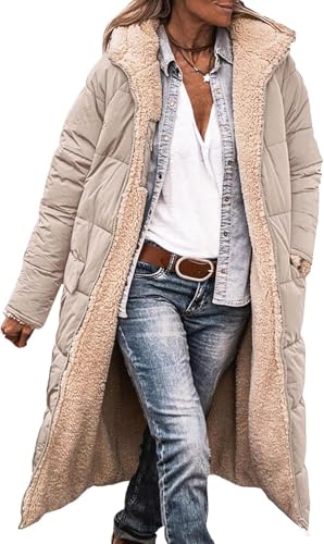 Mfhmom Wintermäntel Damen Lang Auf Beiden Pufferjacken Warmer Kapuzenmantel Herbstmäntel Winterjacke Casual Steppmantel mit Kapuze Frauen Oberbekleidung Outdoorjacke Steppjacke von Mfhmom