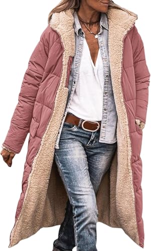 Mfhmom Wintermäntel Damen Lang Auf Beiden Pufferjacken Warmer Kapuzenmantel Herbstmäntel Winterjacke Casual Steppmantel mit Kapuze Frauen Oberbekleidung Outdoorjacke Steppjacke von Mfhmom