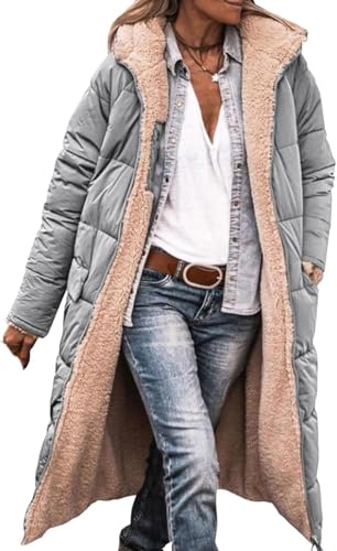 Mfhmom Wintermäntel Damen Lang Auf Beiden Pufferjacken Warmer Kapuzenmantel Herbstmäntel Winterjacke Casual Steppmantel mit Kapuze Frauen Oberbekleidung Outdoorjacke Steppjacke von Mfhmom