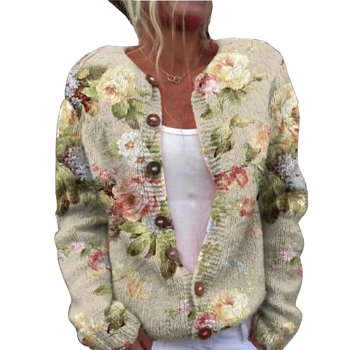 Mfhmom Women's Ugly Pullover Sweaters, Weihnachtes Steppjacke Cute Christmas Front Button Sweaterjacke Cardigan 3D Digital Bedruckte Mantel Jacke Frauen Herbst und Winter Strickjacke Damen von Mfhmom