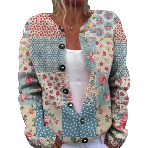 Mfhmom Women's Ugly Pullover Sweaters, Weihnachtes Steppjacke Cute Christmas Front Button Sweaterjacke Cardigan 3D Digital Bedruckte Mantel Jacke Frauen Herbst und Winter Strickjacke Damen von Mfhmom