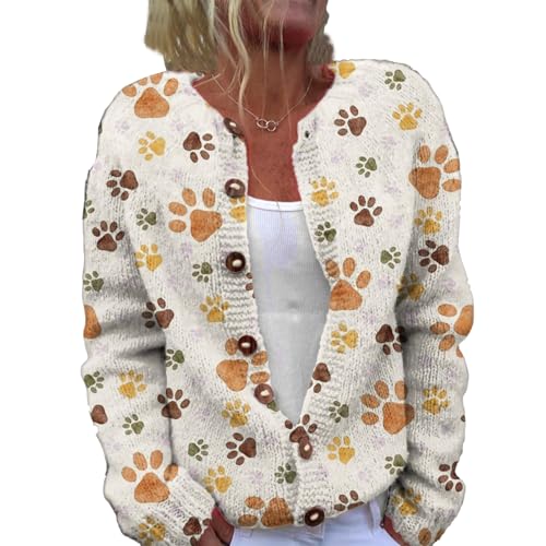 Mfhmom Women's Ugly Pullover Sweaters, Weihnachtes Steppjacke Cute Christmas Front Button Sweaterjacke Cardigan 3D Digital Bedruckte Mantel Jacke Frauen Herbst und Winter Strickjacke Damen von Mfhmom