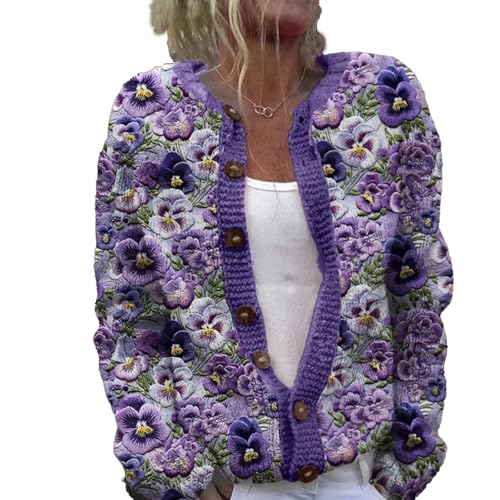 Mfhmom Women's Ugly Pullover Sweaters, Weihnachtes Steppjacke Cute Christmas Front Button Sweaterjacke Cardigan 3D Digital Bedruckte Mantel Jacke Frauen Herbst und Winter Strickjacke Damen von Mfhmom