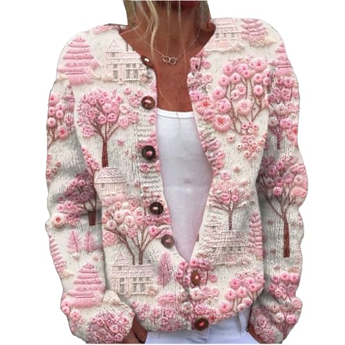 Mfhmom Women's Ugly Pullover Sweaters, Weihnachtes Steppjacke Cute Christmas Front Button Sweaterjacke Cardigan 3D Digital Bedruckte Mantel Jacke Frauen Herbst und Winter Strickjacke Damen von Mfhmom