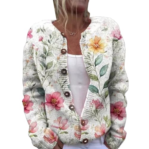 Mfhmom Women's Ugly Pullover Sweaters, Weihnachtes Steppjacke Cute Christmas Front Button Sweaterjacke Cardigan 3D Digital Bedruckte Mantel Jacke Frauen Herbst und Winter Strickjacke Damen von Mfhmom