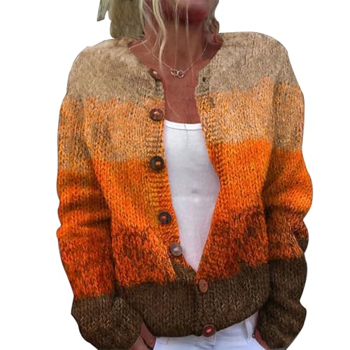 Mfhmom Women's Ugly Pullover Sweaters, Weihnachtes Steppjacke Cute Christmas Front Button Sweaterjacke Cardigan 3D Digital Bedruckte Mantel Jacke Frauen Herbst und Winter Strickjacke Damen von Mfhmom