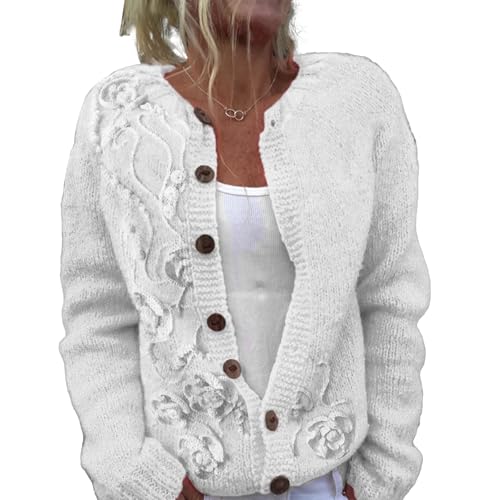Mfhmom Women's Ugly Pullover Sweaters, Weihnachtes Steppjacke Cute Christmas Front Button Sweaterjacke Cardigan 3D Digital Bedruckte Mantel Jacke Frauen Herbst und Winter Strickjacke Damen von Mfhmom