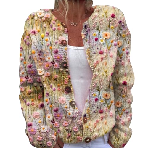 Neu Strickjacke Damen Herbst Winter Cardigan Sweater Pullover Ugly Weatershirt Cute 3D Digital Bedruckte Weihnachtes Cardigans mit Knöpfen Weihnachtspullover Strickcardigan Gemustert Strickpullover von Mfhmom