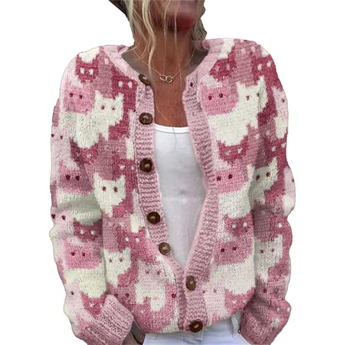 Neu Strickjacke Damen Herbst Winter Cardigan Sweater Pullover Ugly Weatershirt Cute 3D Digital Bedruckte Weihnachtes Cardigans mit Knöpfen Weihnachtspullover Strickcardigan Gemustert Strickpullover von Mfhmom