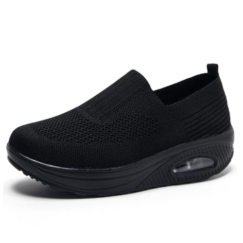 Orthopädische Schuhe für Damen, orthopädische Turnschuhe für Damen, Slip-On-Schuhe mit Luftkissen, Diabetiker-Schuhe für Damen, rutschfest, atmungsaktiv, Sneakers, Schwarz , 37 EU von Mfhmom