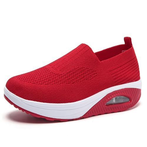 Orthopädische Schuhe für Damen, orthopädische Turnschuhe für Damen, Slip-On-Schuhe mit Luftkissen, Diabetiker-Schuhe für Damen, rutschfest, atmungsaktiv, Sneakers, rot, 37 EU von Mfhmom