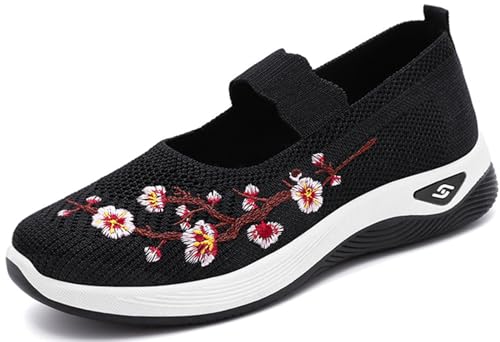 Orthopädische Wanderschuhe für Damen, leicht, ohne Schnürung, athletische Wanderschuhe, atmungsaktiv, orthopädische Schuhe, Netz-Sneakers mit Luftkissen-Plattform, Schwarz , 37 EU von Mfhmom