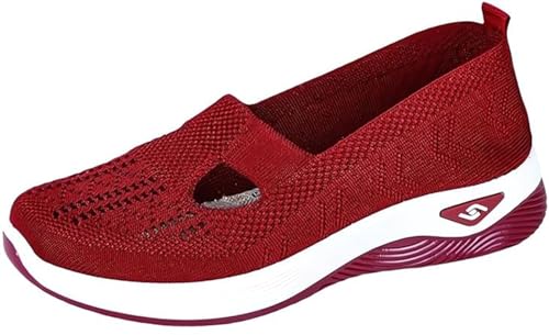 Orthopädische Wanderschuhe für Damen, leicht, ohne Schnürung, athletische Wanderschuhe, atmungsaktiv, orthopädische Schuhe, Netz-Sneakers mit Luftkissen-Plattform, rot, 36 EU von Mfhmom