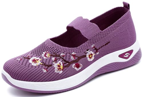 Orthopädische Wanderschuhe für Damen, leicht, ohne Schnürung, athletische Wanderschuhe, atmungsaktiv, orthopädische Schuhe, Netz-Sneakers mit Luftkissen-Plattform, violett, 40 EU von Mfhmom