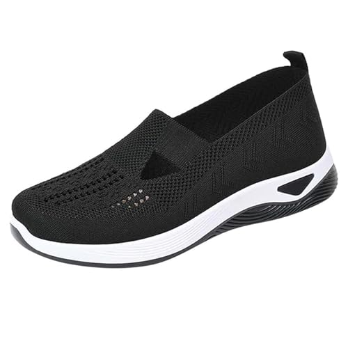 Orthowalk für Schmerzfreie Füße Damen Orthopädische Schuhe, Frauen Bequeme Leichte Gestrickte Turnschuhe Gewebt Atmungsaktive Weiche Schuhe Bogen Unterstützung Slip-On Sportschuhe von Mfhmom