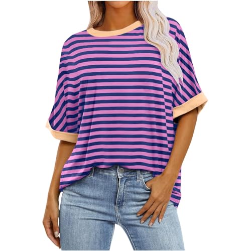 Oversize Tshirt Damen Gestreiftes Oberteile Kurze Rundhals Lässige Locker T-Shirts Trendige Tunika Oberteile Große Größen Kurzarm Sommer Top für Strand Urlaub Täglich Oversize Tshirt Damen Gestreiftes Oberteile Kurze Rundhals Lässige Locker T-Shirts Trendige Tunika Oberteile Große Größen Kurzarm Sommer Top für Strand Urlaub Täglich von Mfhmom
