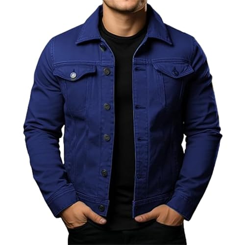 Oversized Herren Elegant Jeansjacke Luxuriös Freizeitjacke Herren Revers Denim Anzugjacke Mit Cowboy-Schnitt Modern Passform Jeansjacket Fashion Übergangsjacke Denim Jacket von Mfhmom