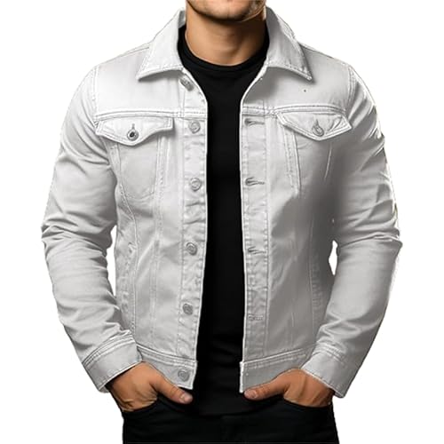 Oversized Herren Elegant Jeansjacke Luxuriös Freizeitjacke Herren Revers Denim Anzugjacke Mit Cowboy-Schnitt Modern Passform Jeansjacket Fashion Übergangsjacke Denim Jacket von Mfhmom