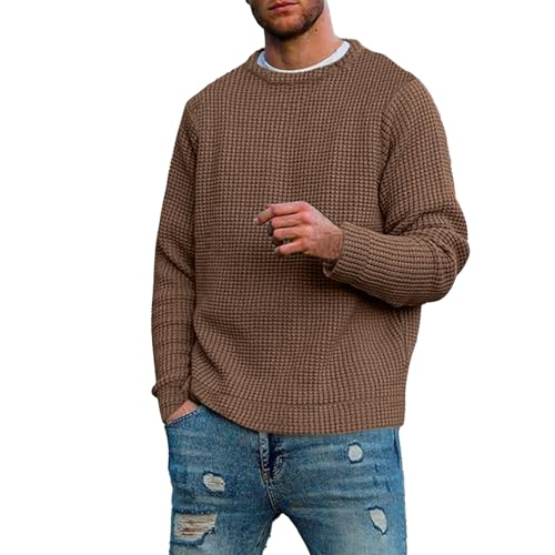 Pullover Herren Grobstrick Strickpullover Waffelmuster Leichter Rundhalsausschnitt Pullovers Langarm Herbst Winterpullover Männer Warm Pulli Mit Ohne Kapuze Sweater Oberteile von Mfhmom