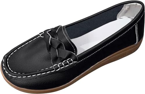 Schuhe Mokassins Damen Slip On Loafers Weich Leicht Flache Mokassins Fahrschuhe Komfort Schuhe Leder Klassische Loafers 35-43 EU, Schwarz , 38 EU von Mfhmom