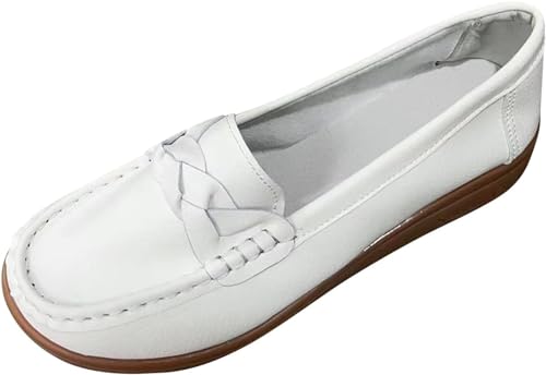 Schuhe Mokassins Damen Slip On Loafers Weich Leicht Flache Mokassins Fahrschuhe Komfort Schuhe Leder Klassische Loafers 35-43 EU, Weiß, 36 EU von Mfhmom