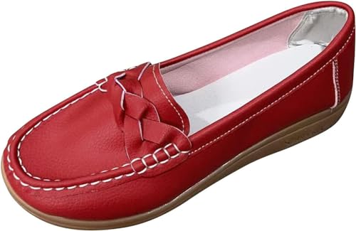 Schuhe Mokassins Damen Slip On Loafers Weich Leicht Flache Mokassins Fahrschuhe Komfort Schuhe Leder Klassische Loafers 35-43 EU, rot, 36 EU von Mfhmom