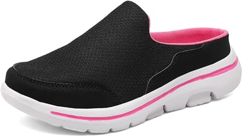 Slip-On Clogs Damen & Herren Leichte Schuhe Offene Rückseite Bequeme Wanderschuhe Atmungsaktive Leichte Hausschuhe Geschlossene Zehe Hausschuhe, Rosa Schwarz, 35 EU von Mfhmom