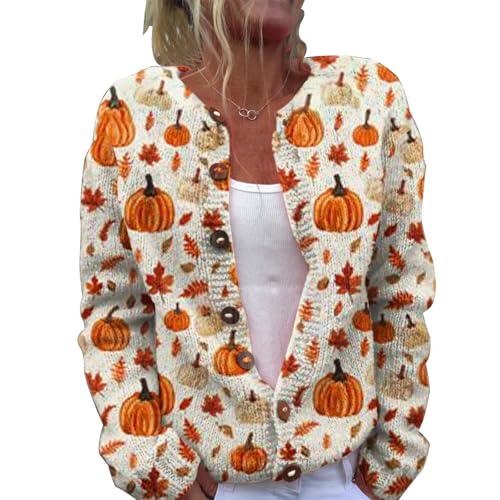 Strickjacke Damen Grobstrickjacke Lang Herbst Cardigan Winter Pullover Ugly Weihnachtes Weatershirt Gemustert Strickpullover Cute Front 3D Digital Bedruckte Mantel Jacke Strickcardigan mit Knöpfen von Mfhmom