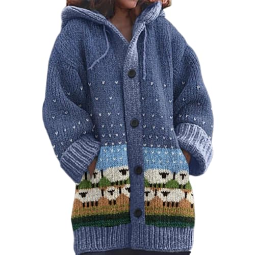 Strickjacke Damen Lang Hoodie Cardigan 3D Digital Bedruckte Pullover Strickjacken Elegante Winter Warm Herbst Jacke Strick Übergangsjacke Leichte Halloween Sweater Weihnachtspullover Mit Knöpfen von Mfhmom