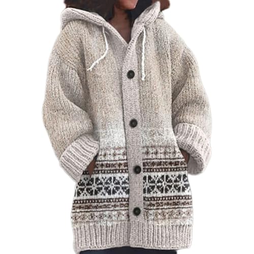 Strickjacke Damen Lang Hoodie Cardigan 3D Digital Bedruckte Pullover Strickjacken Elegante Winter Warm Herbst Jacke Strick Übergangsjacke Leichte Halloween Sweater Weihnachtspullover Mit Knöpfen von Mfhmom