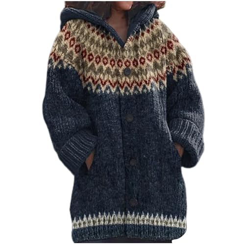 Strickjacke Damen Lang Hoodie Cardigan 3D Digital Bedruckte Pullover Strickjacken Elegante Winter Warm Herbst Jacke Strick Übergangsjacke Leichte Halloween Sweater Weihnachtspullover Mit Knöpfen von Mfhmom