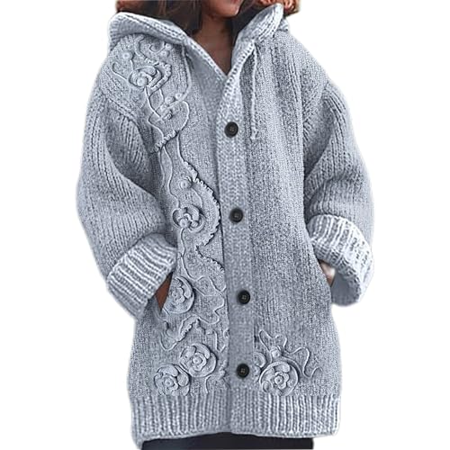 Strickjacke Damen Lang Hoodie Cardigan 3D Digital Bedruckte Pullover Strickjacken Elegante Winter Warm Herbst Jacke Strick Übergangsjacke Leichte Halloween Sweater Weihnachtspullover Mit Knöpfen von Mfhmom