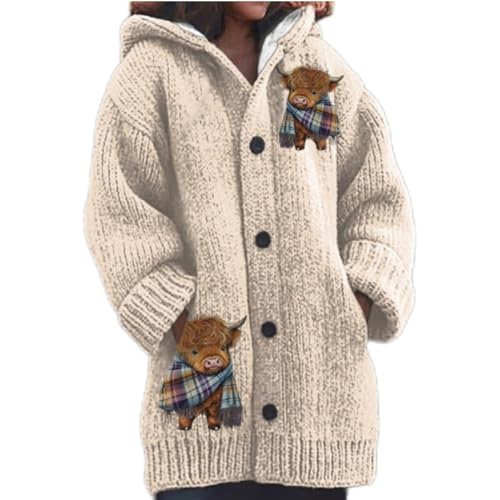 Strickjacke Damen Lang Hoodie Cardigan 3D Digital Bedruckte Pullover Strickjacken Elegante Winter Warm Herbst Jacke Strick Übergangsjacke Leichte Halloween Sweater Weihnachtspullover Mit Knöpfen von Mfhmom