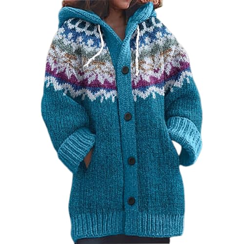Strickjacke Damen Lang Hoodie Cardigan Elegant V-Ausschnitt Herbst Winter Strickcardigan Lässig Oversize Locker 3D Digital Bedruckte Strickmantel Halloween Sweater Weihnachtspullover Mit Knöpfen von Mfhmom