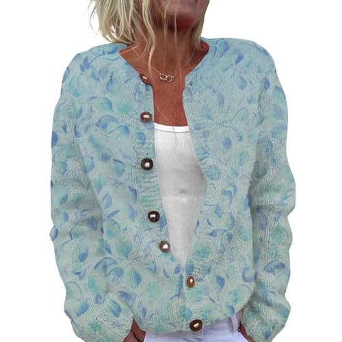 Strickjacke Damen Ugly Sweater Pullover Cute 3D Digital Bedruckte Cardigan Front Button V-Ausschnitt Sweaterjacke mit Knopfleiste Übergangsjacke Frauen Herbst Winter Strickmantel Weihnachtspullover von Mfhmom