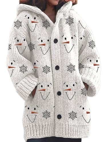 Strickjacke Damen Winter Sweaters Weihnachtes Steppjacke Grobstrick mit Kapuze Cardigan 3D Digital Bedruckte Sweaterjacke Alpaka Lang Strickpullover Kapuzenjacke Sweatshirt Warm Grobstrickpullover von Mfhmom