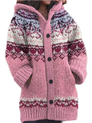 Strickjacke Damen Winter Sweaters Weihnachtes Steppjacke Grobstrick mit Kapuze Cardigan 3D Digital Bedruckte Sweaterjacke Alpaka Lang Strickpullover Kapuzenjacke Sweatshirt Warm Grobstrickpullover von Mfhmom