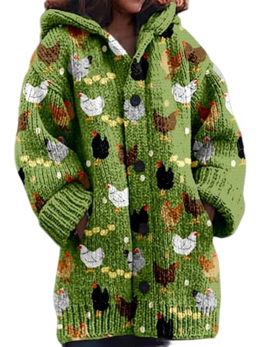 Strickjacke Damen Winter Sweaters Weihnachtes Steppjacke Grobstrick mit Kapuze Cardigan 3D Digital Bedruckte Sweaterjacke Alpaka Lang Strickpullover Kapuzenjacke Sweatshirt Warm Grobstrickpullover von Mfhmom