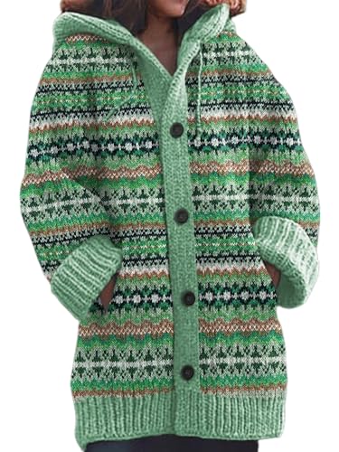 Strickjacke Damen Winter Sweaters Weihnachtes Steppjacke Grobstrick mit Kapuze Cardigan 3D Digital Bedruckte Sweaterjacke Alpaka Lang Strickpullover Kapuzenjacke Sweatshirt Warm Grobstrickpullover von Mfhmom
