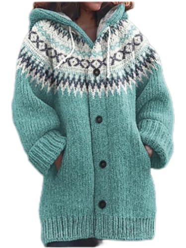 Strickjacke Damen Winter Sweaters Weihnachtes Steppjacke Grobstrick mit Kapuze Cardigan 3D Digital Bedruckte Sweaterjacke Alpaka Lang Strickpullover Kapuzenjacke Sweatshirt Warm Grobstrickpullover von Mfhmom